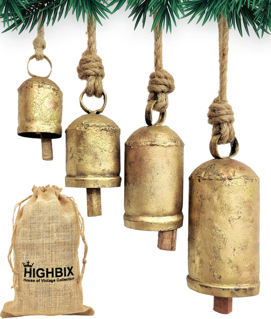 Set of 4 Rustic Harmony cylindrical Cow Bells Cluster