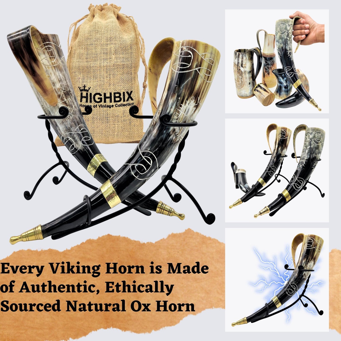 Traditional Vikings Drinking Horn Combo Set