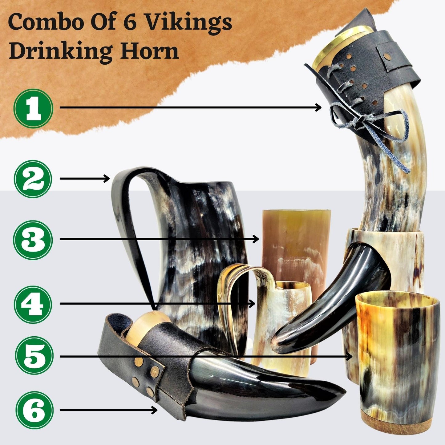Natural Vikings Drinking Horn Combo Set